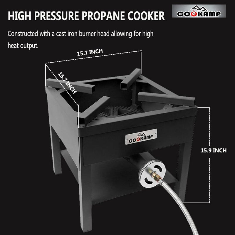 COOKAMP High Pressure Banjo 1-Burner Outdoor Propane Gas Cooker 260000 BTU with 0-30 PSI Adjustable Regulator and Steel Braided Hose For Outdoor Cooking Turkey Fry (BALCK) SA1750 - Image 4